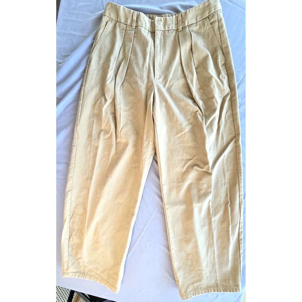 GU Chino Pants Barrel Wide Leg Khaki Cotton Blend Casual W Sz XL Grunge Minimal